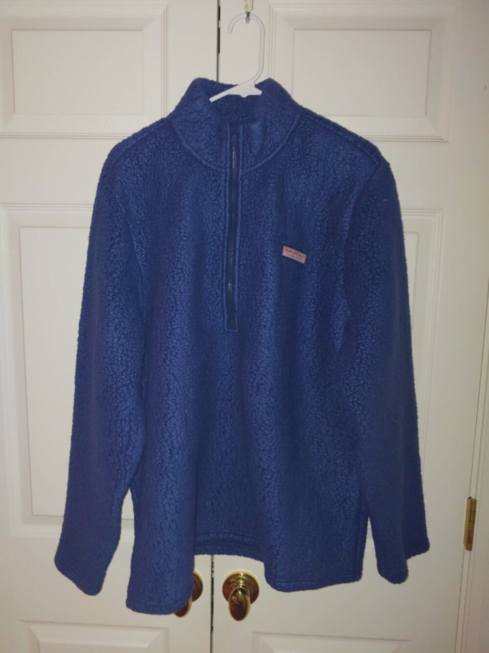 New Men Vineyard Vines Heritage Sherpa 1/4 Zip Moonshine Blue Pullover Size XL